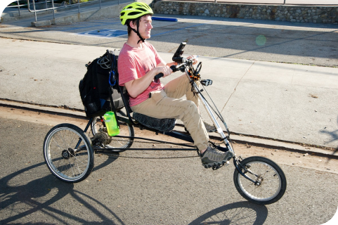 student on recumbent bike student on recumbent bike