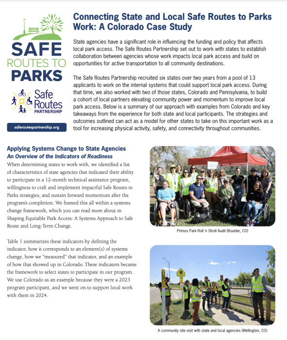 Connecting State and Local Safe Routes to Parks Work: A Colorado Case Study Cover