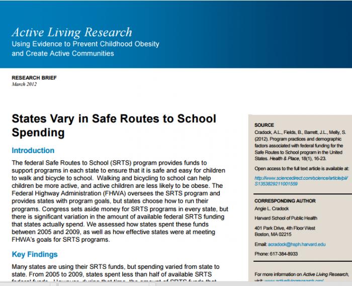 States Vary in Safe Routes to School Spending